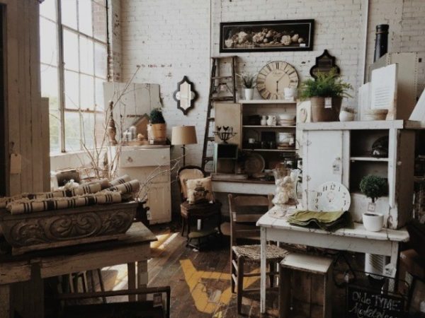 a room decorated with antique items