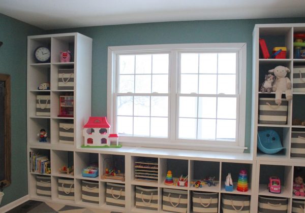 basket storage on a shelf