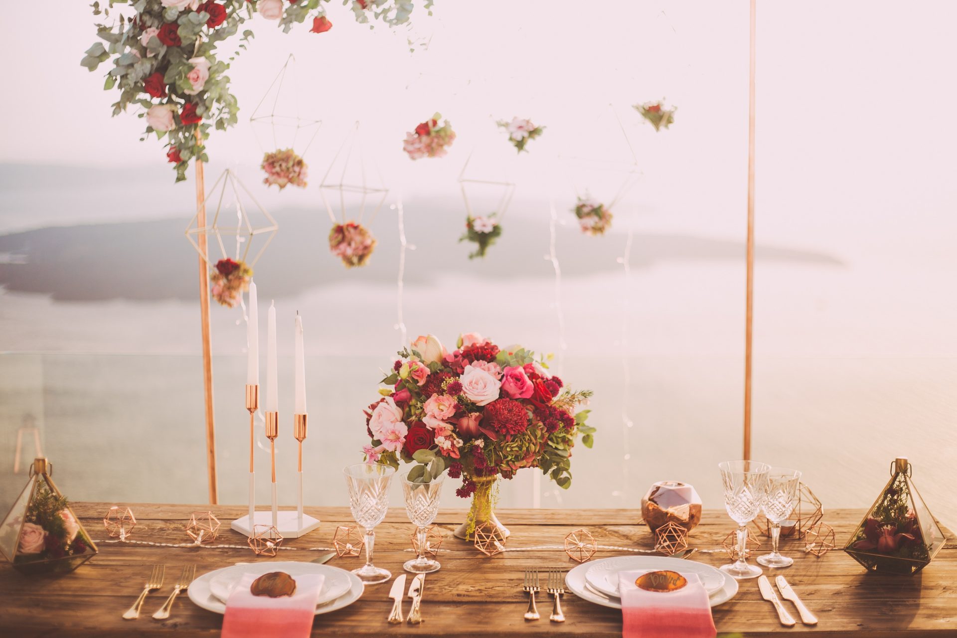 wedding table with flowers and table wear 